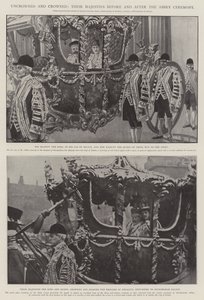 Ongekroond en gekroond, hun Majesteiten voor en na de abdijkerk ceremonie door Ralph Cleaver